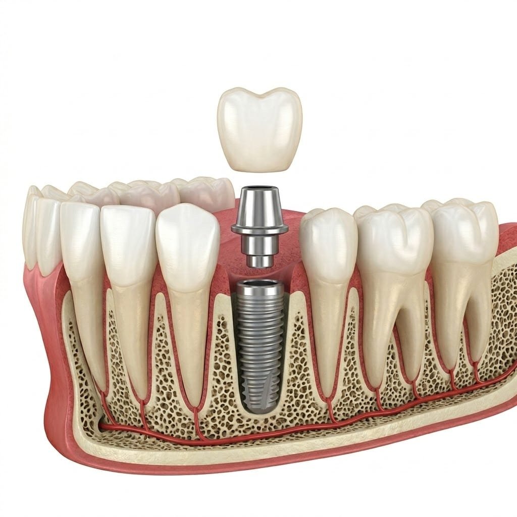 Implante unitario con corona de Zirconio en Clínica Odontia Providencia